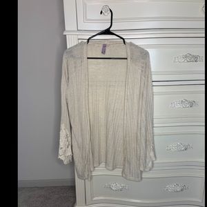 Beige Cardigan With Lace Sleeves